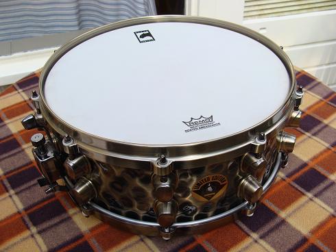 black panther snaredrum, limited edition in hand hammered brass