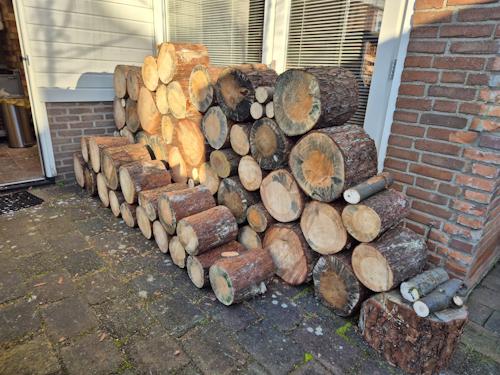 voorraad vers stookhout om gekloofd te worden