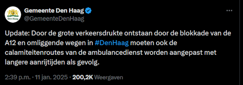 tweet gemeente den haag moeilijke doorgang hulpverleners